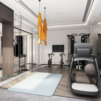 现代客厅健身房3d模型