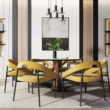 现代餐桌椅吊灯组合3d模型