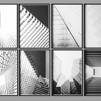 后现代黑白建筑解构主义挂画3d模型