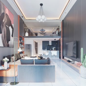 后现代单身公寓客厅厨房3d模型