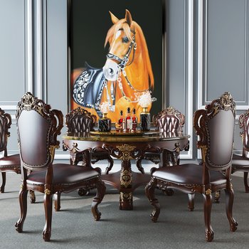 欧式古典餐桌椅组合3d模型