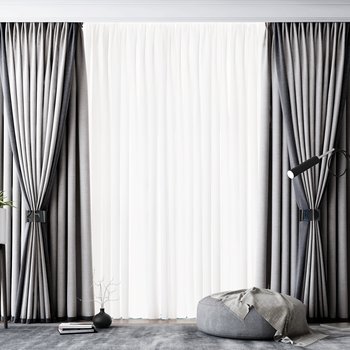 现代窗帘窗纱摆件组合3d模型