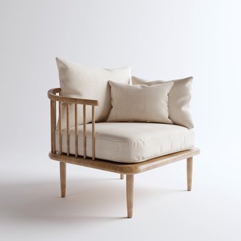 顾全 新中式实木布艺单椅3d模型