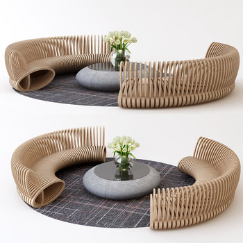 现代异形沙发茶几组合3d模型