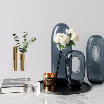 现代轻奢玻璃抽象插花花瓶摆件组合
