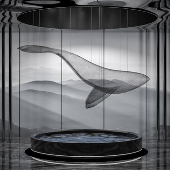 新中式鲸鱼天花艺术装置
