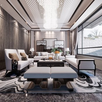 柏舍设计 新中式客厅3d模型