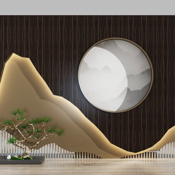 新中式山水景观小品背景墙