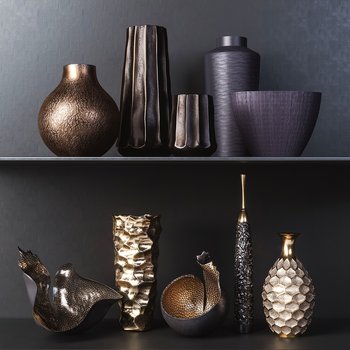 现代花瓶陶瓷罐子陈设品组合3d模型