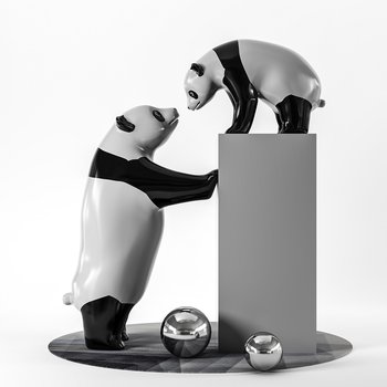 熊猫雕塑3d模型