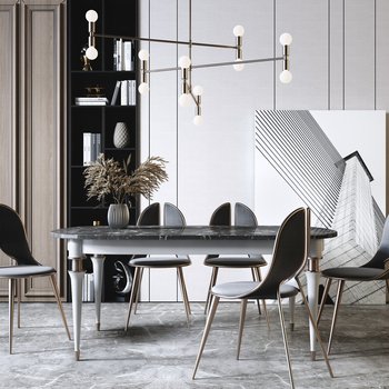 现代轻奢金属餐桌椅组合3d模型