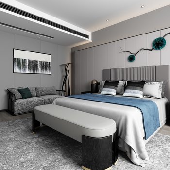元禾大千设计 新中式卧室3d模型