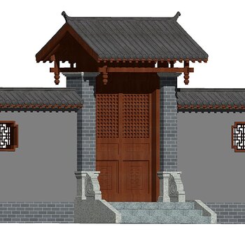 中式门头墙庭院