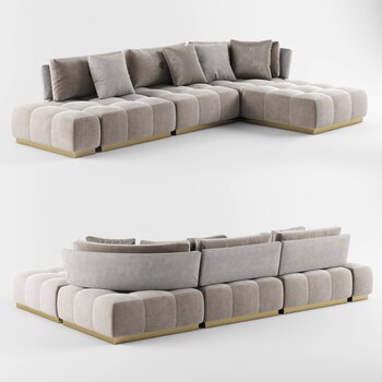 现代布艺转角多人沙发3d模型