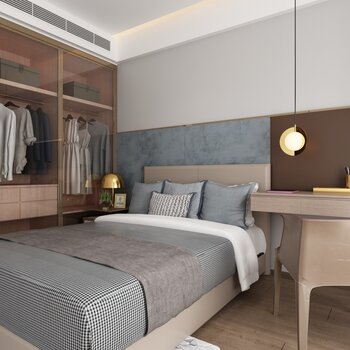 几何空间作品 龙湖金融岛翡云公寓样板间软装 现代卧室3d模型
