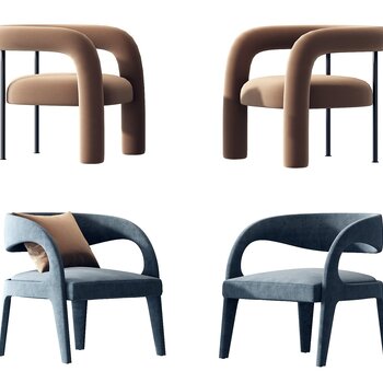 现代布艺单椅组合3d模型