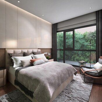 几何空间作品 龙湖金融岛翡云公寓样板间软装 现代卧室