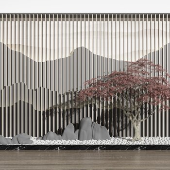 新中式山水景观背景墙3d模型