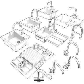现代洗菜盆水龙头组合3d模型下载