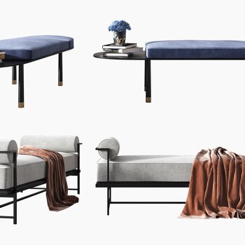 现代床尾凳沙发凳组合3d模型