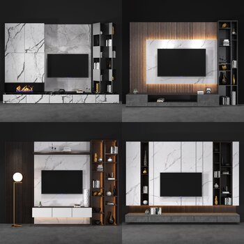 现代电视柜电视背景墙组合3d模型