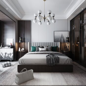 现代灰色卧室3d模型