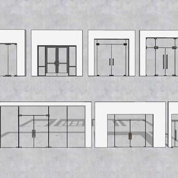现代玻璃门su模型