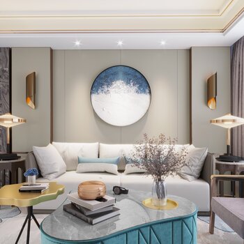 上海大朴室内设计 现代轻奢客厅3d模型