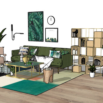 现代客厅沙发茶几置物架组合