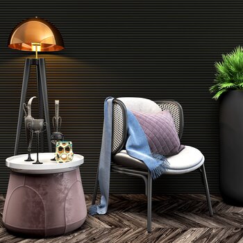 新中式休闲单椅茶几落地灯3d模型