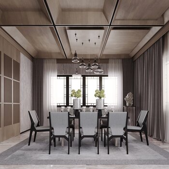 华墨国际设计 新中式餐厅3d模型