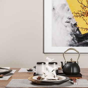 现代茶具餐具组合3d模型