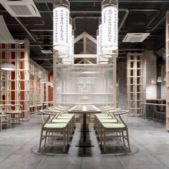 新中式快捷餐厅带门头3d模型