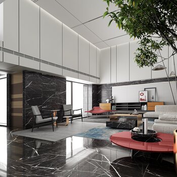 意大利 米洛提 Minotti 现代挑高客厅3d模型