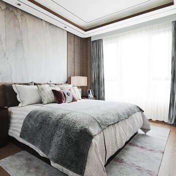 新中式卧室 3d模型