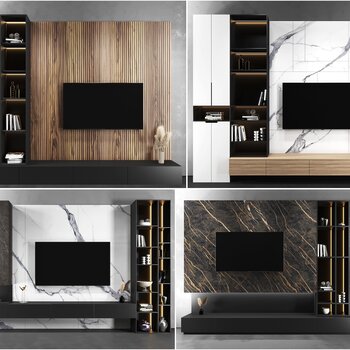 现代电视背景墙电视柜组合3d模型