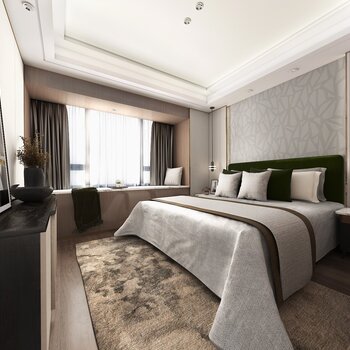 奥园湖州道场乡营销中心与样板间 广州观致装饰设计 新中式卧室 3d模型