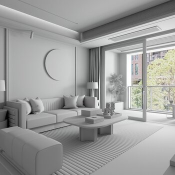 艺居设计 新中式轻奢客厅3d模型