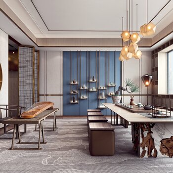 新中式茶室休息区3d模型