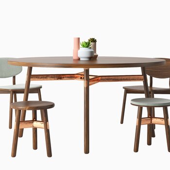 现代餐桌椅圆凳组合3d模型