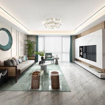 岳蒙设计 现代客厅3d模型