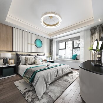 岳蒙设计 现代新中式卧室3d模型