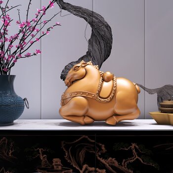 新中式唐马雕塑摆件3d模型