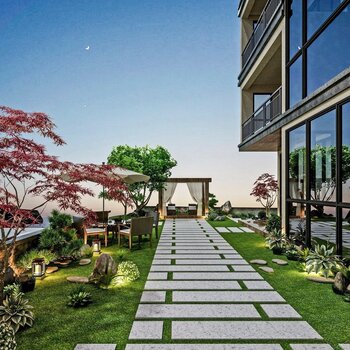 现代别墅庭院花园3d模型