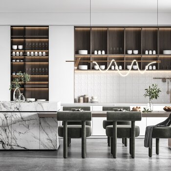 现代别墅开放式厨房餐厅3d模型