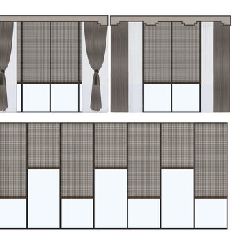 新中式窗帘竹帘组合su模型