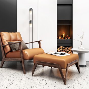 北欧单人沙发脚凳3d模型