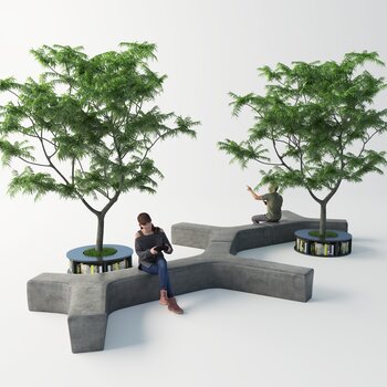 现代室外水泥长凳3d模型