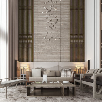 库玛设计 新中式客厅3d模型
