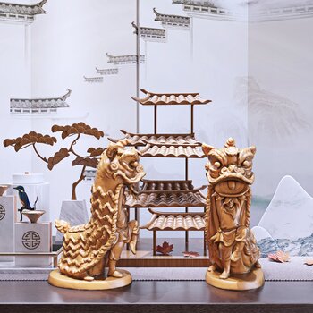 新中式舞狮人物摆件3d模型